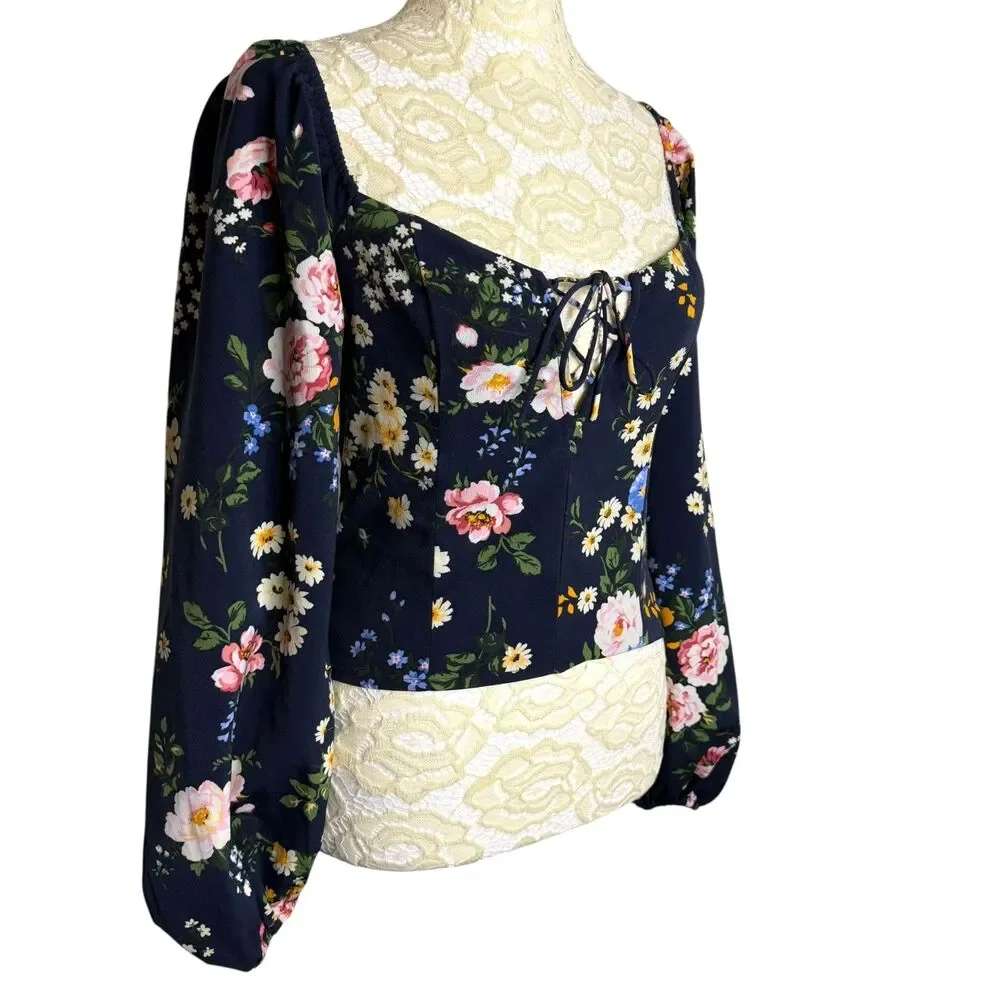 Abercrombie & Fitch Crop Top Blouse Shirt Poet Smocked Square Neck Floral XS